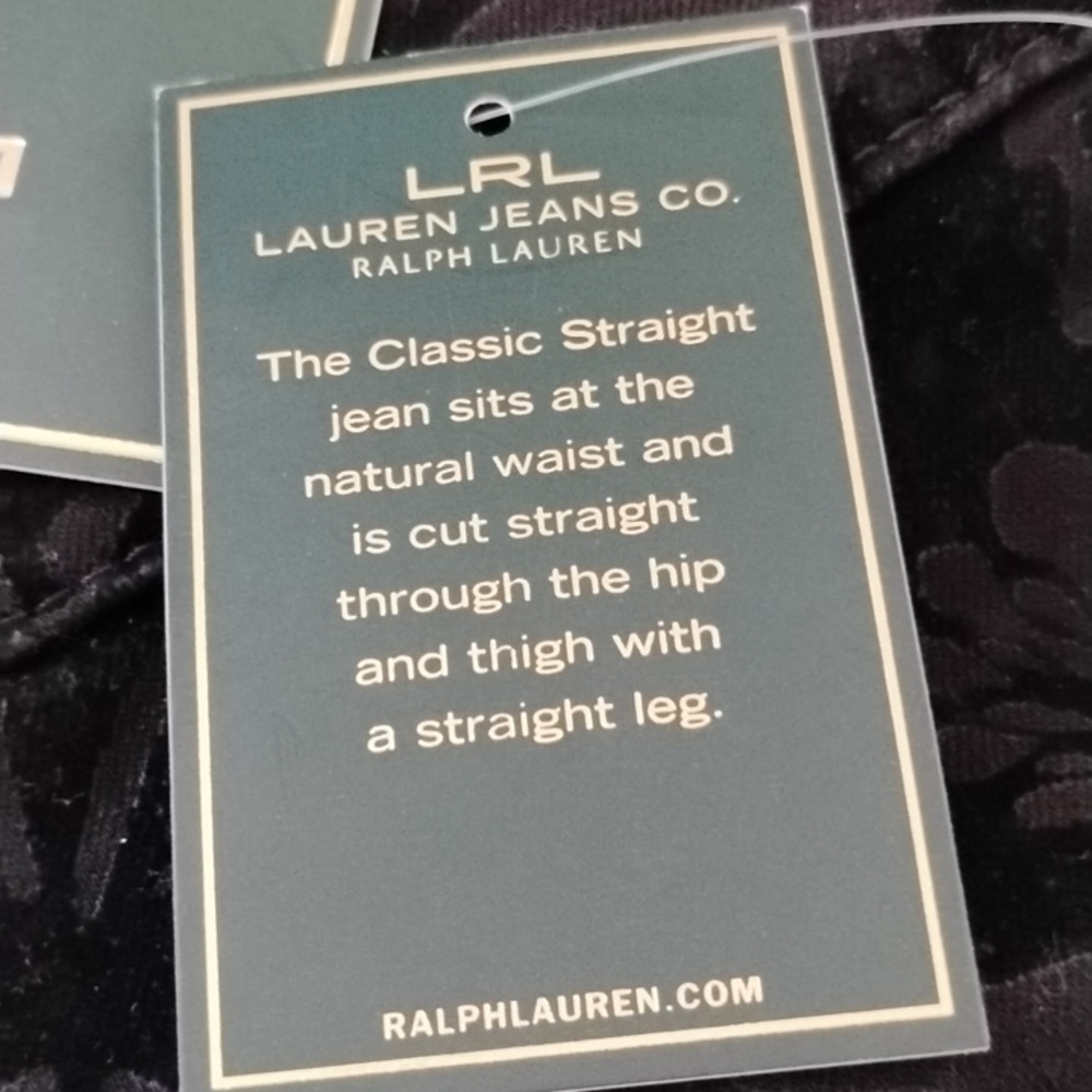 Lauren By Ralph Lauren Black Burnout Velvet Straight Leg Jeans Size 16 NWT - Picture 6 of 9